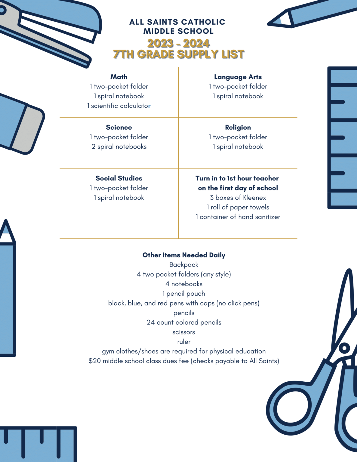 Fbisd Middle School Supply List 202425 Letty Olympie